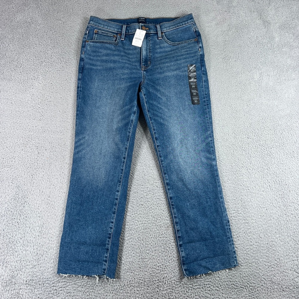 J.Crew Essential Straight Leg Womens Medium Wash Raw Hem Jeans 30